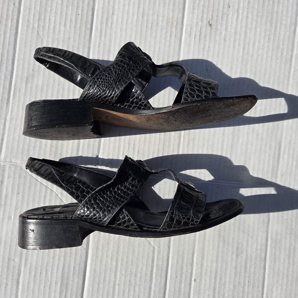 Brighton Y2K Black Square Toe Sandals Leather 8.5M Croc Pattern - Picture 5 of 11